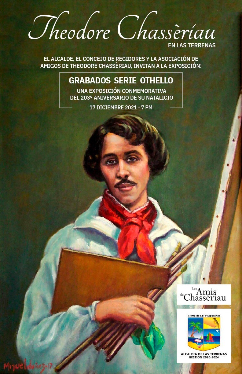 Alcaldía de Las Terrenas celebra natalicio del pintor Théodore Chassériau con exhibición de estampas y retrato del pintor realizado por Miguel Núñez.